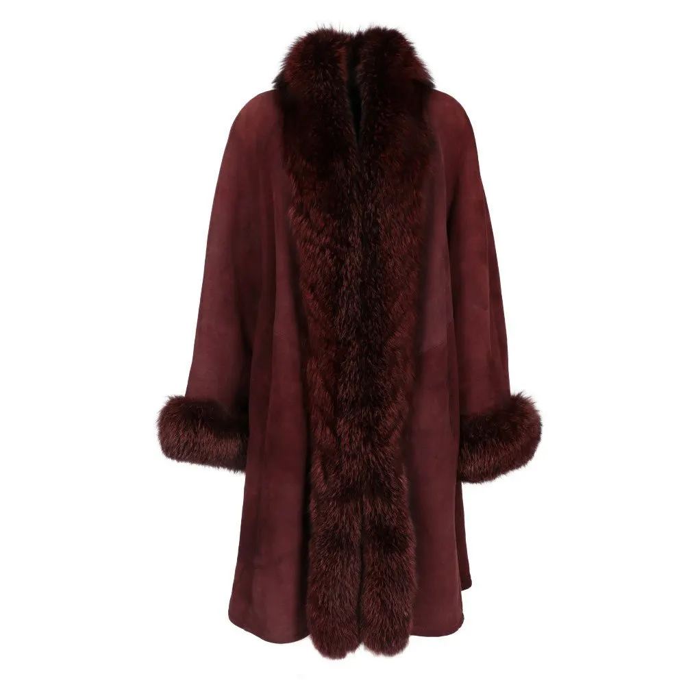 Unsigned Burgundy Sheepskin Coat - '80s Burgundy Good - Front View