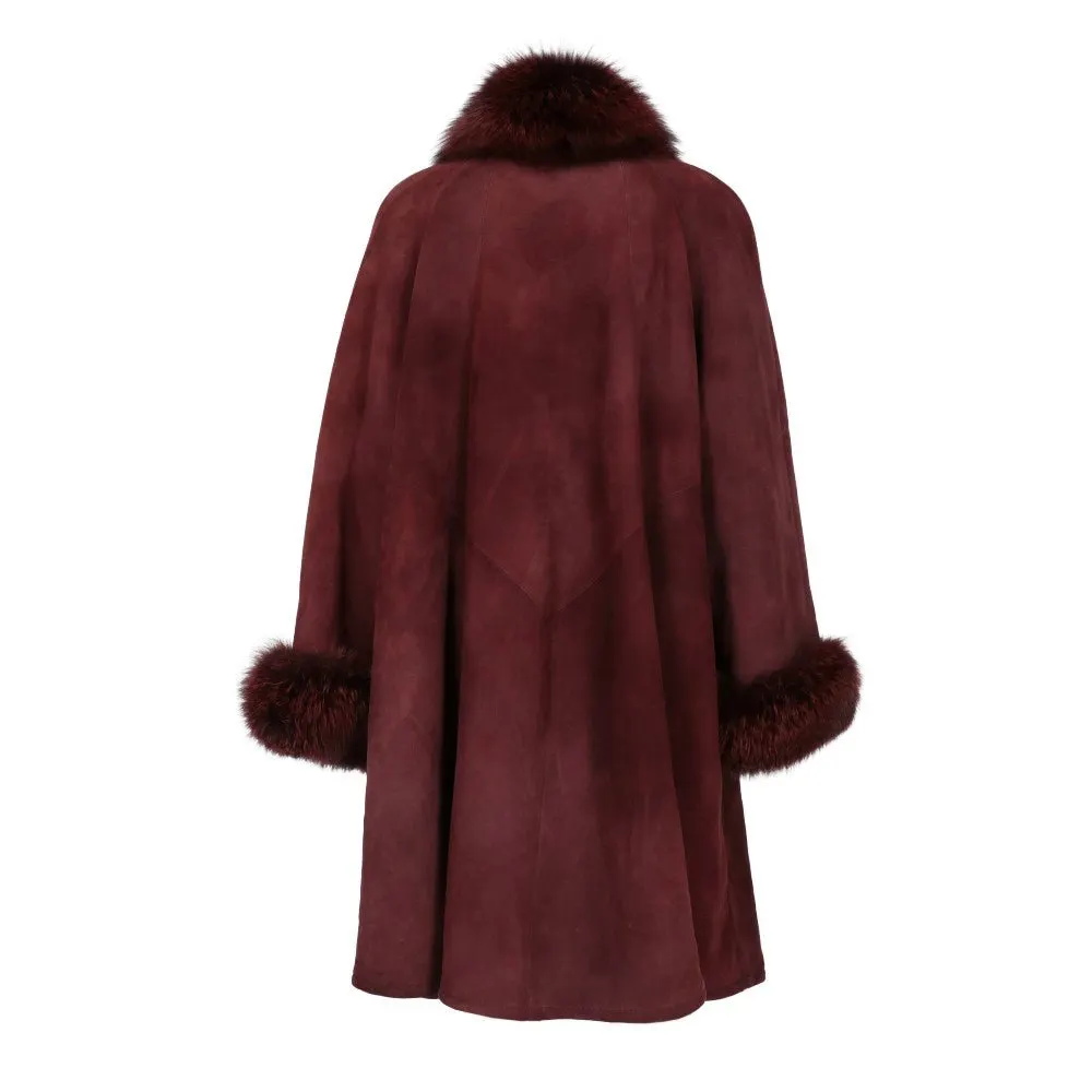 Unsigned Burgundy Sheepskin Coat - '80s Burgundy Good - Back View