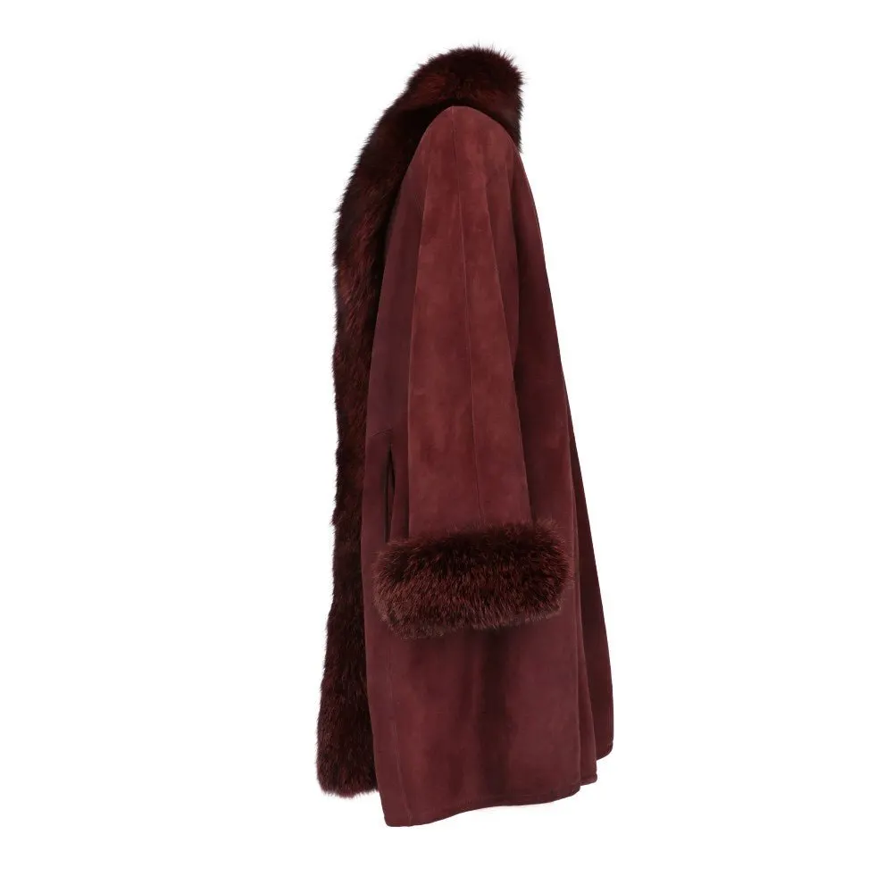 Unsigned Burgundy Sheepskin Coat - '80s Burgundy Good - Inside View