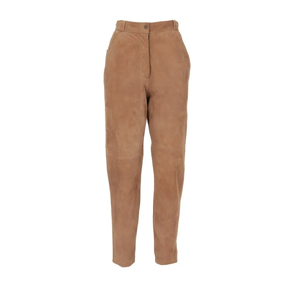 Genny Beige Suede Trousers - '80s Beige Suede Good - Front View