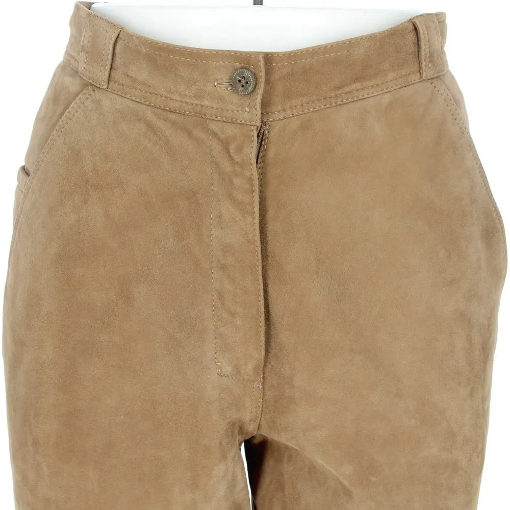 Genny Beige Suede Trousers - '80s Beige Suede Good - Model View