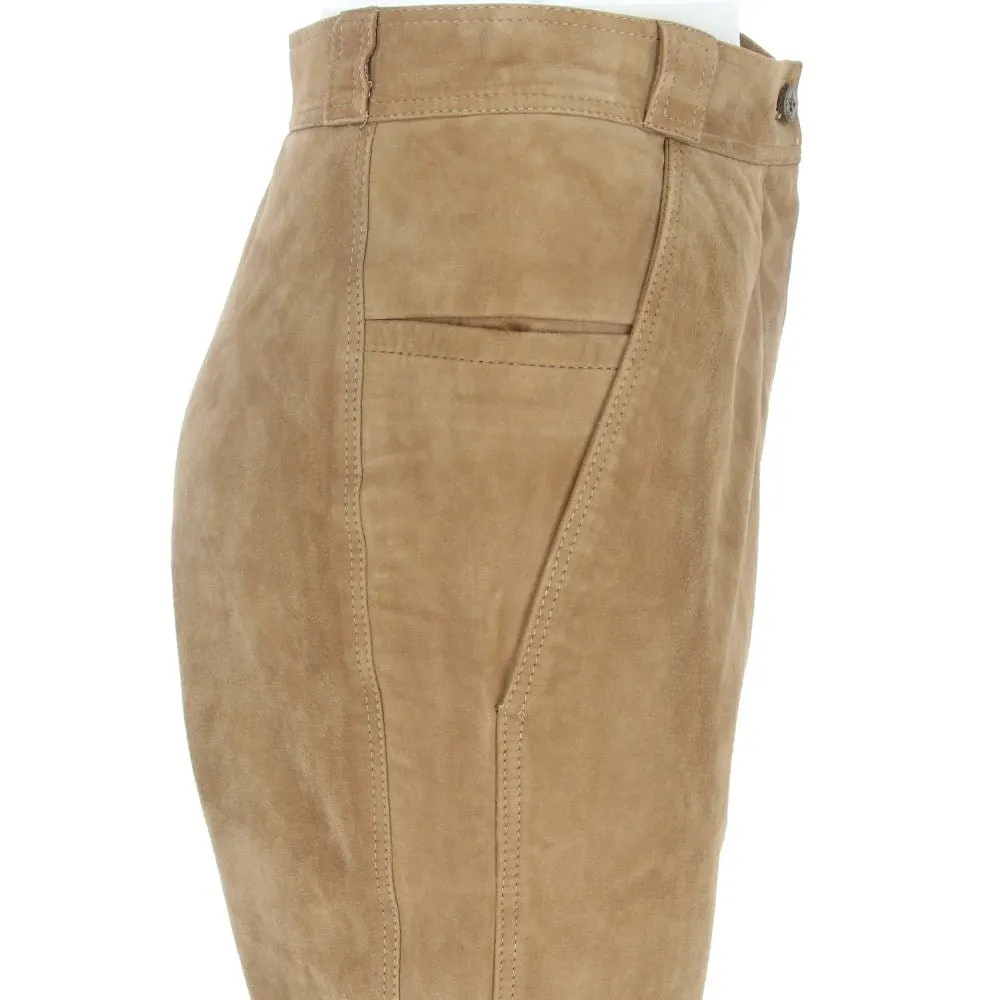 Genny Beige Suede Trousers - '80s Beige Suede Good - Box View