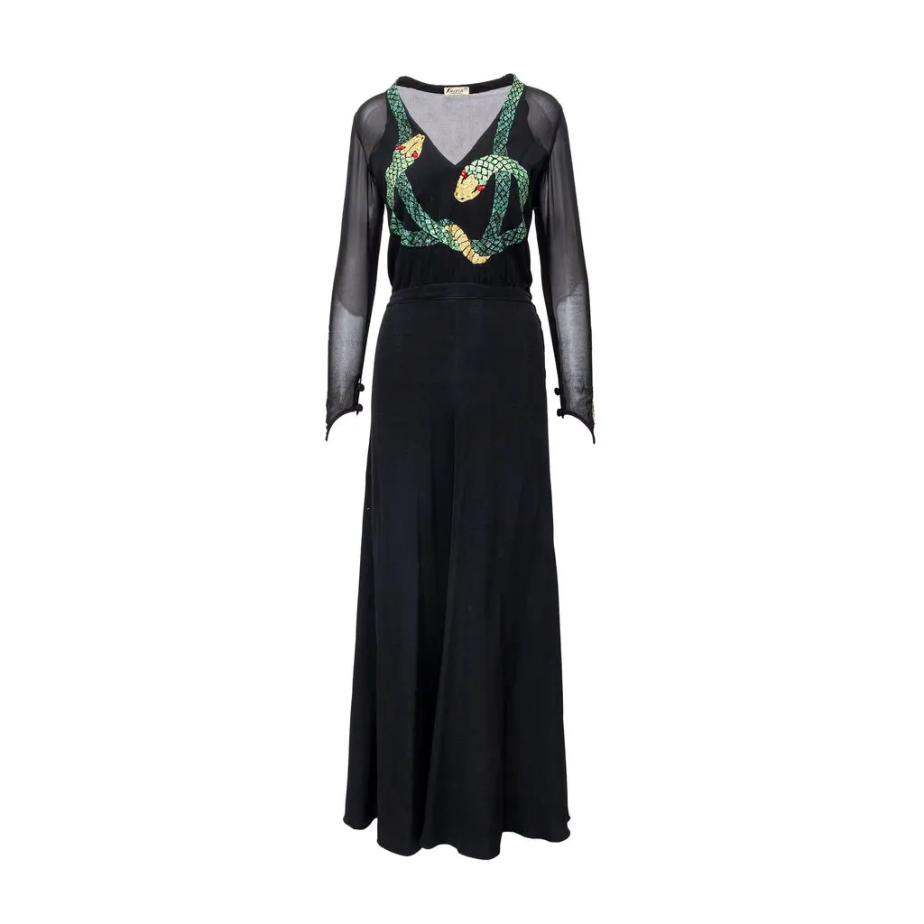 Krizia Glitter Embellished Snake Dress - '70s Black Good - Front View