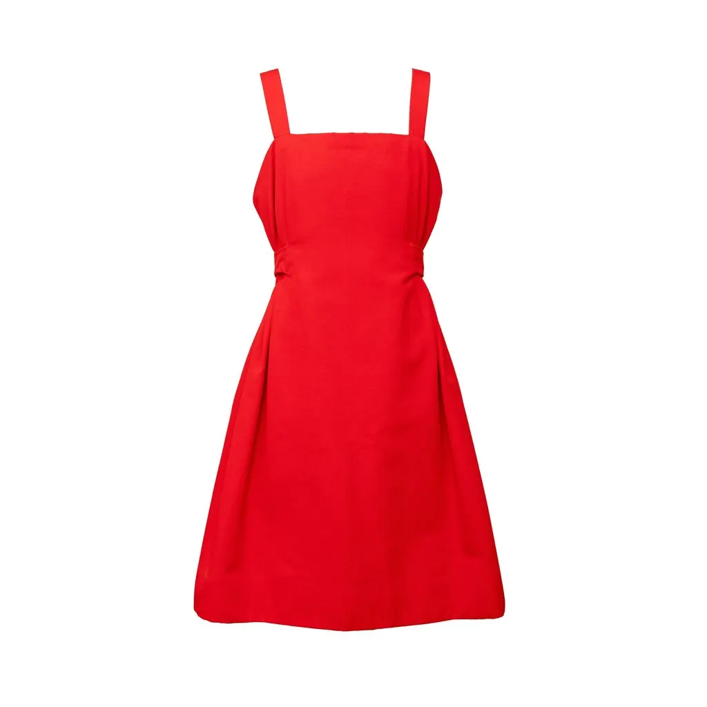 Unsigned Sartorial Dress - '90s Red Cotton Good - Front View