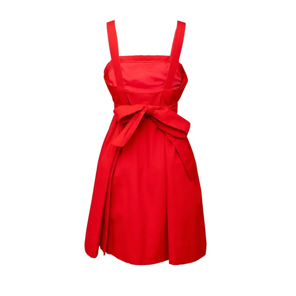 Unsigned Sartorial Dress - '90s Red Cotton Good - Back View