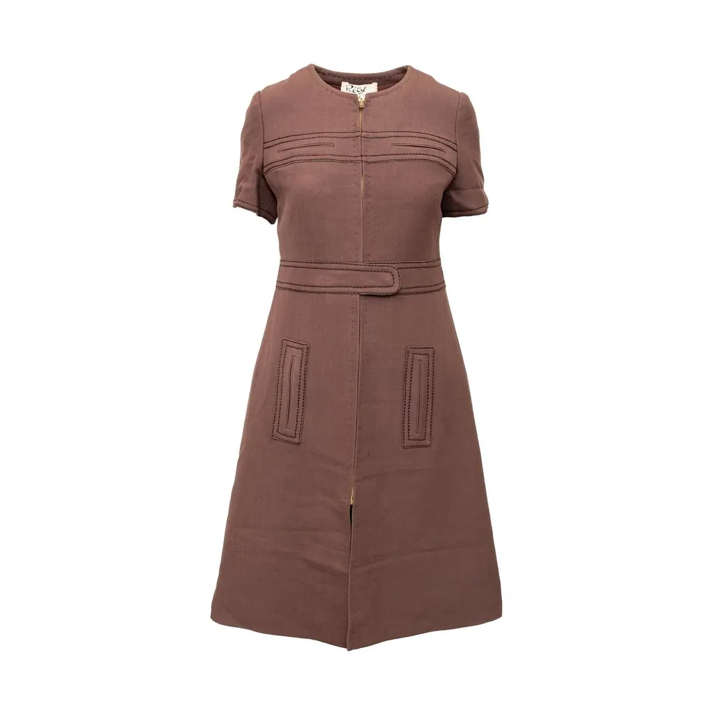 Unsigned Réty Couture Sheath Dress - '70s Red Cotton Good - Front View