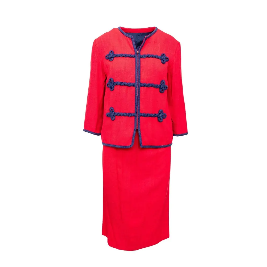 Unsigned Vintage Jacket and Skirt Set - '60s Red Wool Good - Front View