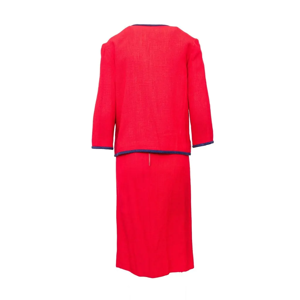 Unsigned Vintage Jacket and Skirt Set - '60s Red Wool Good - Back View
