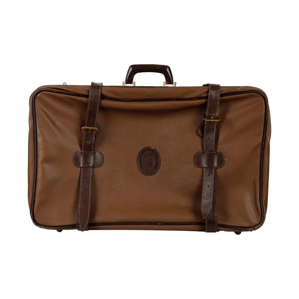 Trussardi Large Leather Luggage - '90s Brown Leather Good - Front View