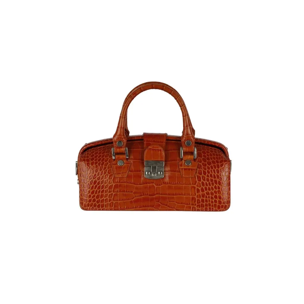 Unsigned L.A.P.A. Vintage Croco Handbag - '00s Beige Leather Good - Front View