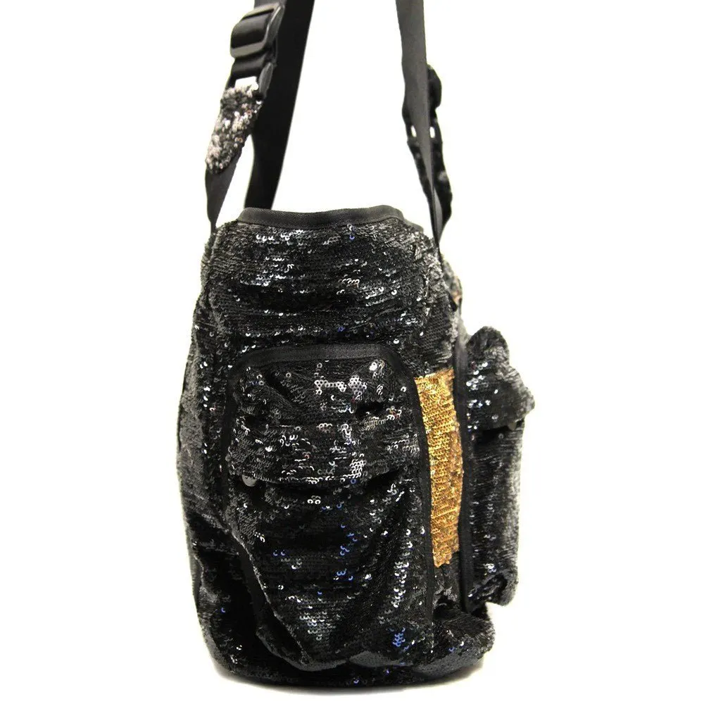 Sonia Rykiel Black and Gold Sequined Tote - 2000s Black Good - Inside View