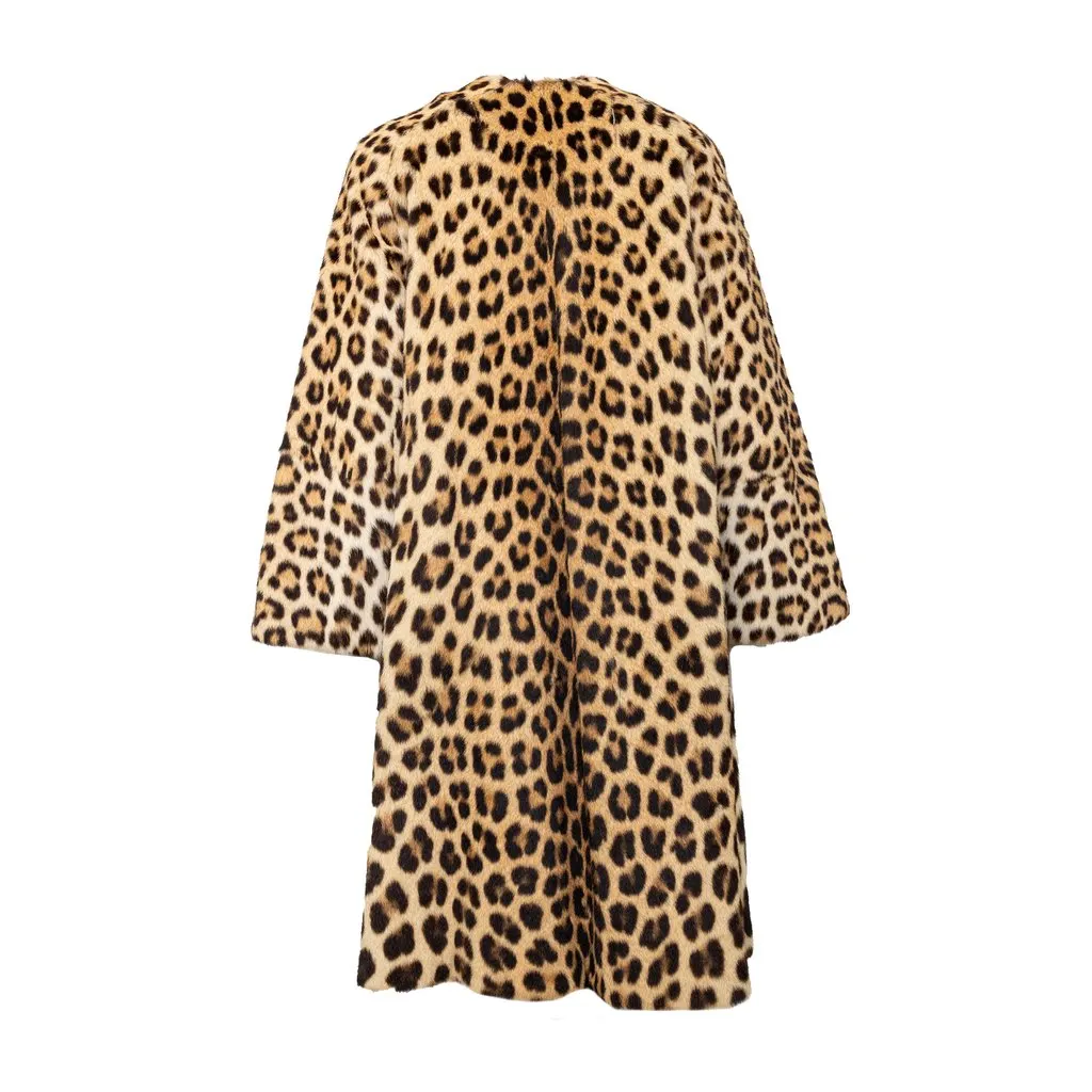 Unsigned Turrini Leopard Fur Coat - '60s Black Silk Good - Back View