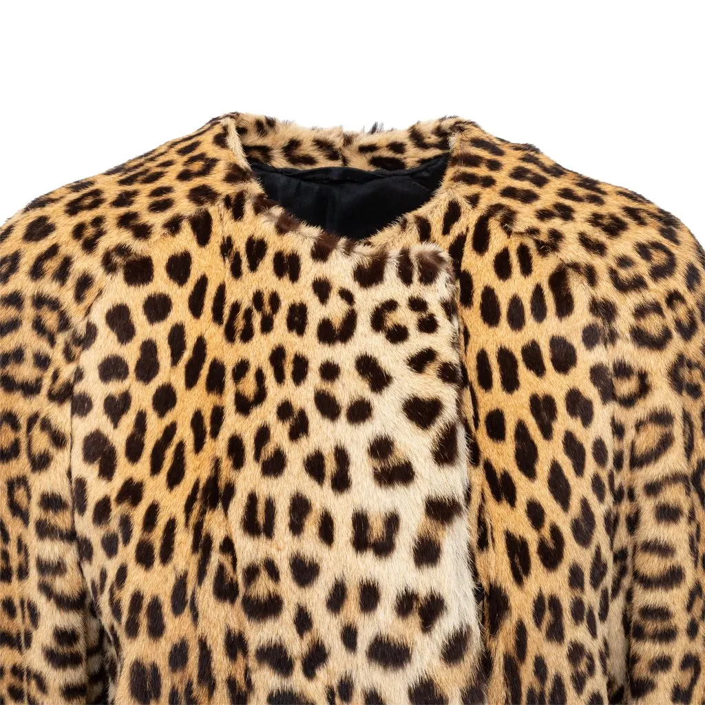 Unsigned Turrini Leopard Fur Coat - '60s Black Silk Good - Inside View