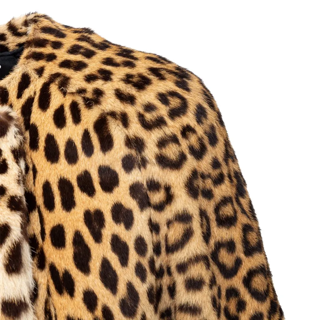 Unsigned Turrini Leopard Fur Coat - '60s Black Silk Good - Model View