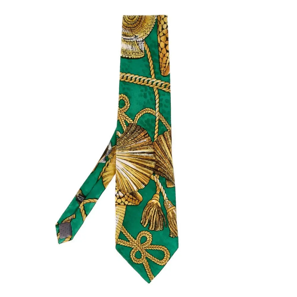 Gianni Versace Green Printed Silk Tie - '90s Green Silk Good - Front View