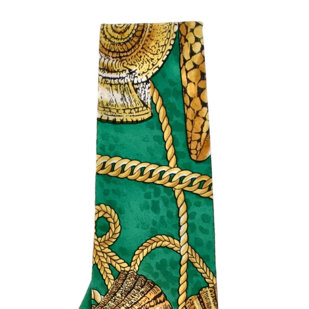 Gianni Versace Green Printed Silk Tie - '90s Green Silk Good - Back View