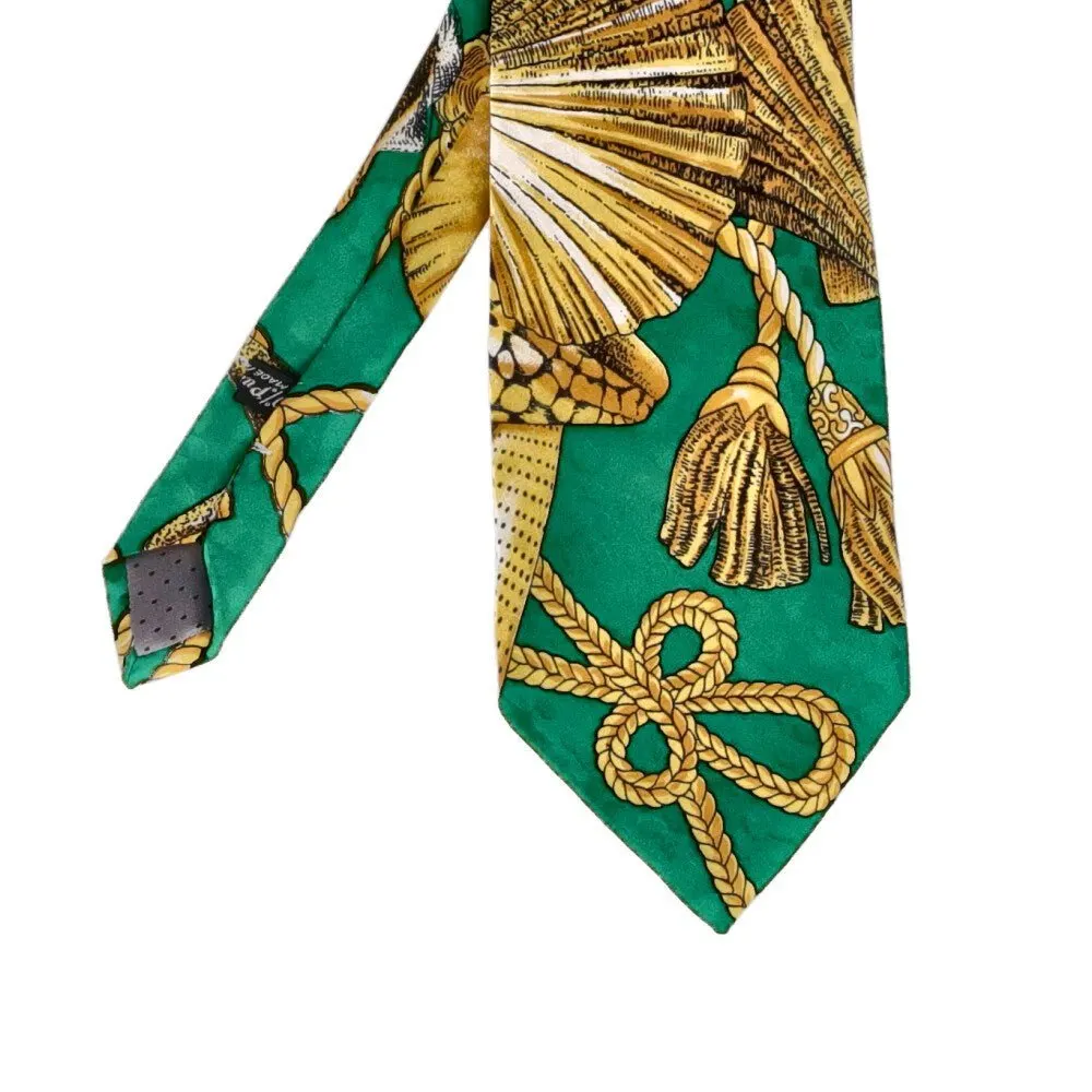 Gianni Versace Green Printed Silk Tie - '90s Green Silk Good - Inside View