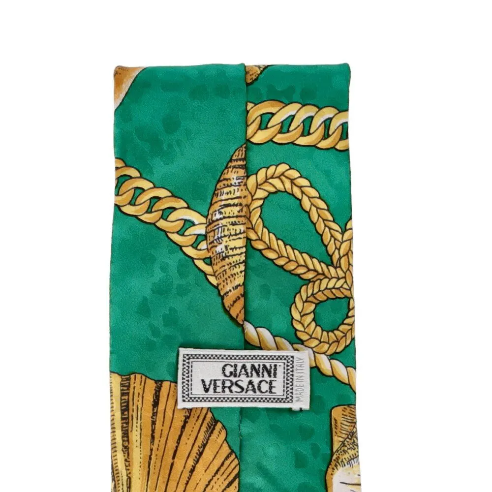 Gianni Versace Green Printed Silk Tie - '90s Green Silk Good - Box View