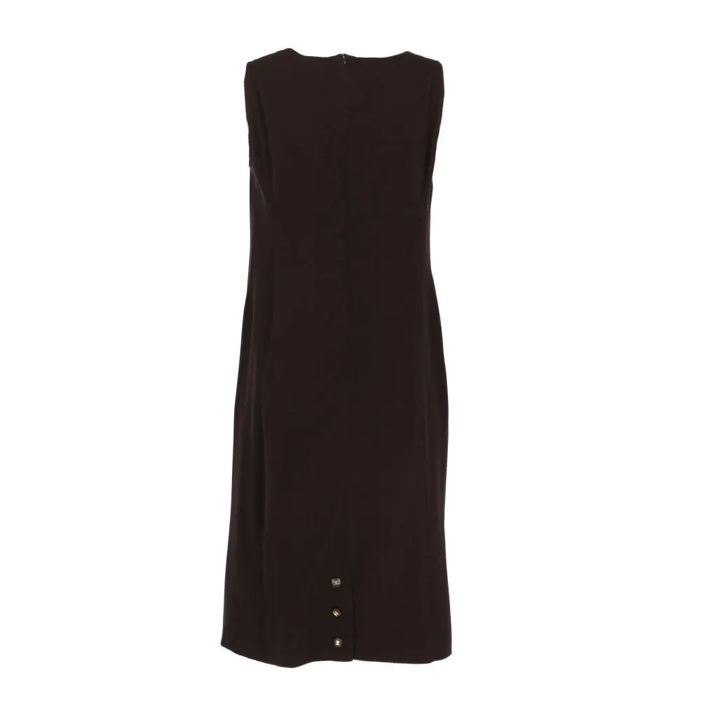 Chanel Brown Wool Sheath Dress - '90s Brown Wool Good - Back View