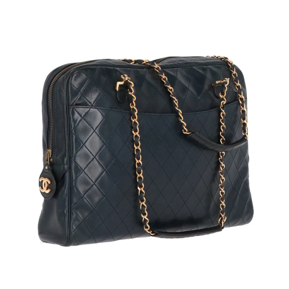 Chanel Dark Blue Matelassé Shoulder Bag - '90s Blue Leather Good - Inside View