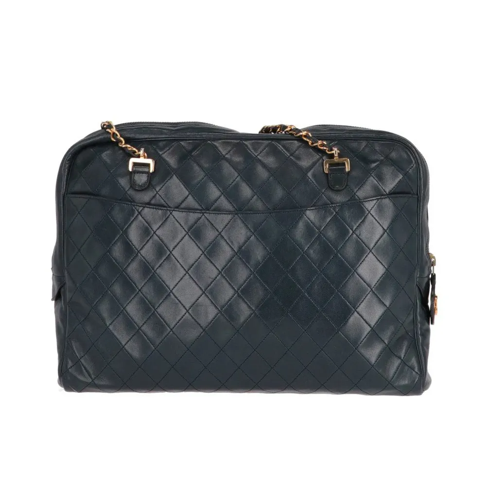 Chanel Dark Blue Matelassé Shoulder Bag - '90s Blue Leather Good - Model View