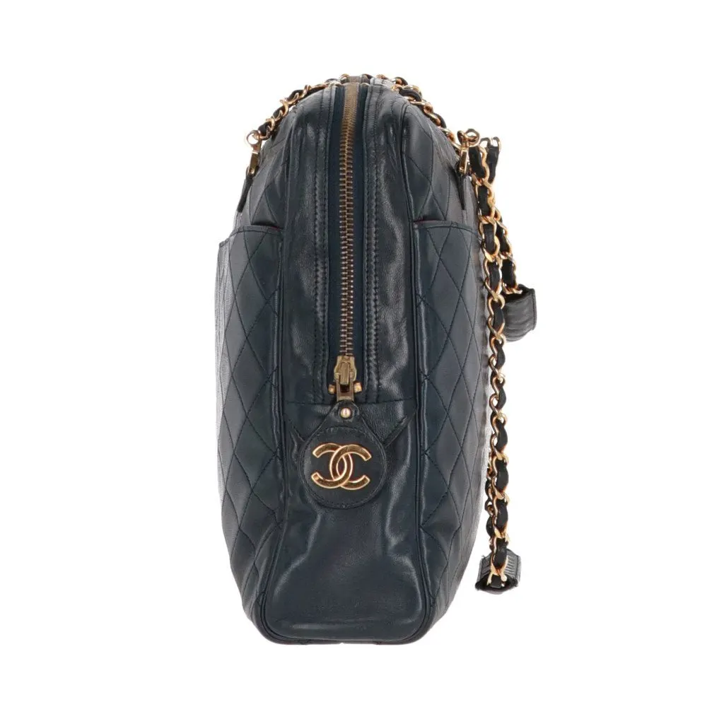 Chanel Dark Blue Matelassé Shoulder Bag - '90s Blue Leather Good - Box View