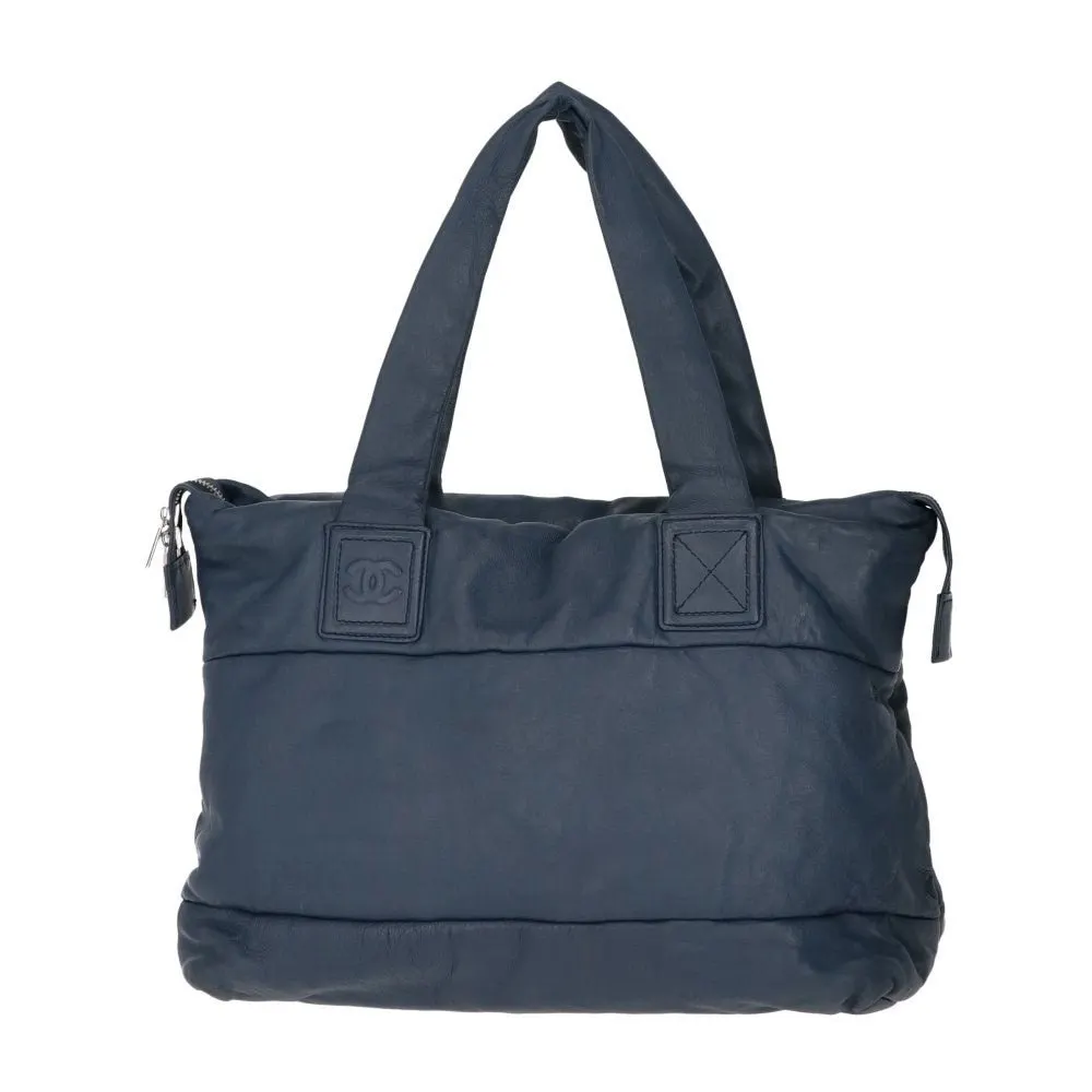 Chanel Blue Leather Shoulder Bag - 2000s Blue Leather Good - Front View