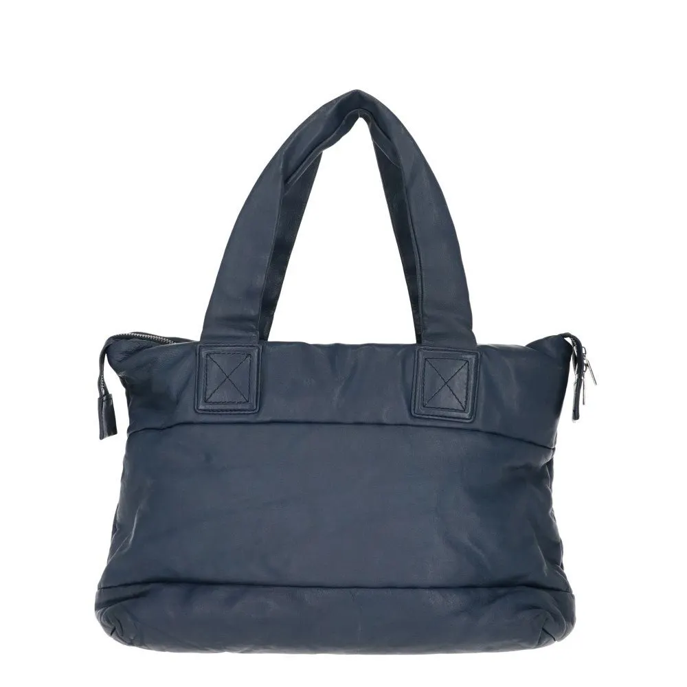 Chanel Blue Leather Shoulder Bag - 2000s Blue Leather Good - Back View
