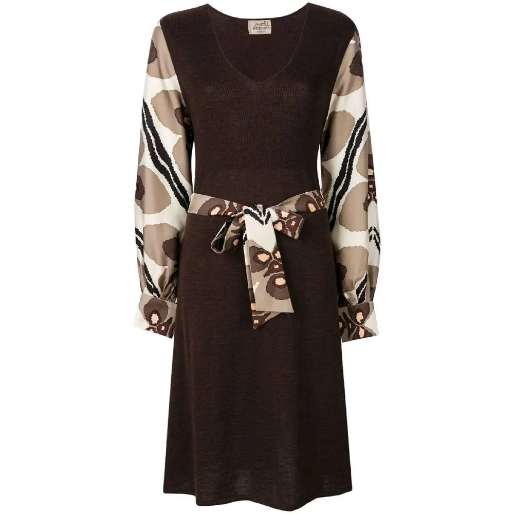 Hermès Brown Wool Dress - 2000s Brown Wool Good - Front View