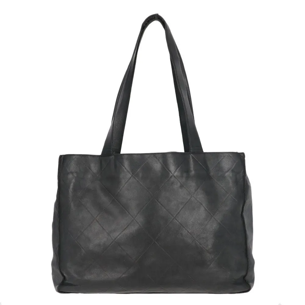 Chanel Black Leather Tote Bag - 2000s Black Leather Good - Front View