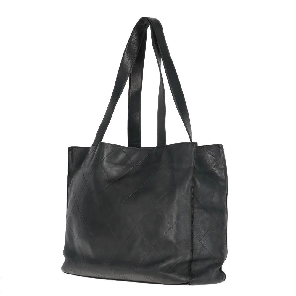 Chanel Black Leather Tote Bag - 2000s Black Leather Good - Back View