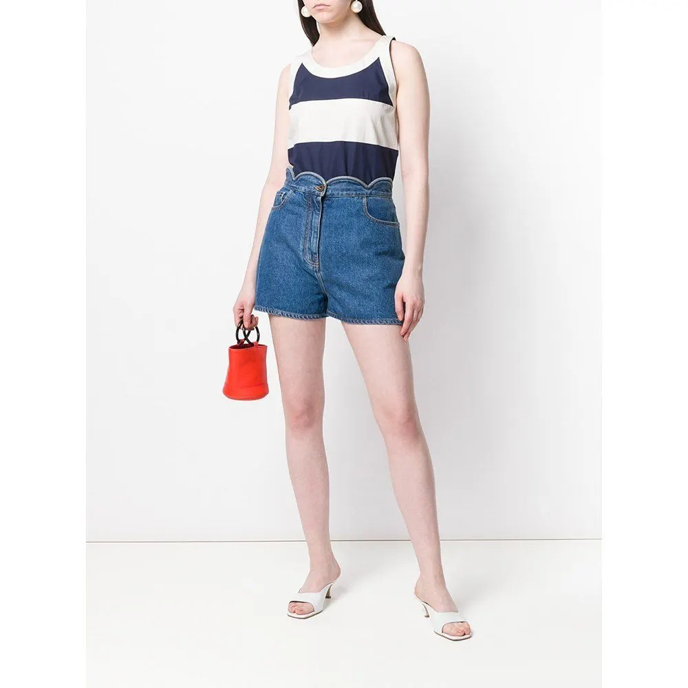 Chanel Blue and White Cotton Top - '90s White Cotton Good - Back View