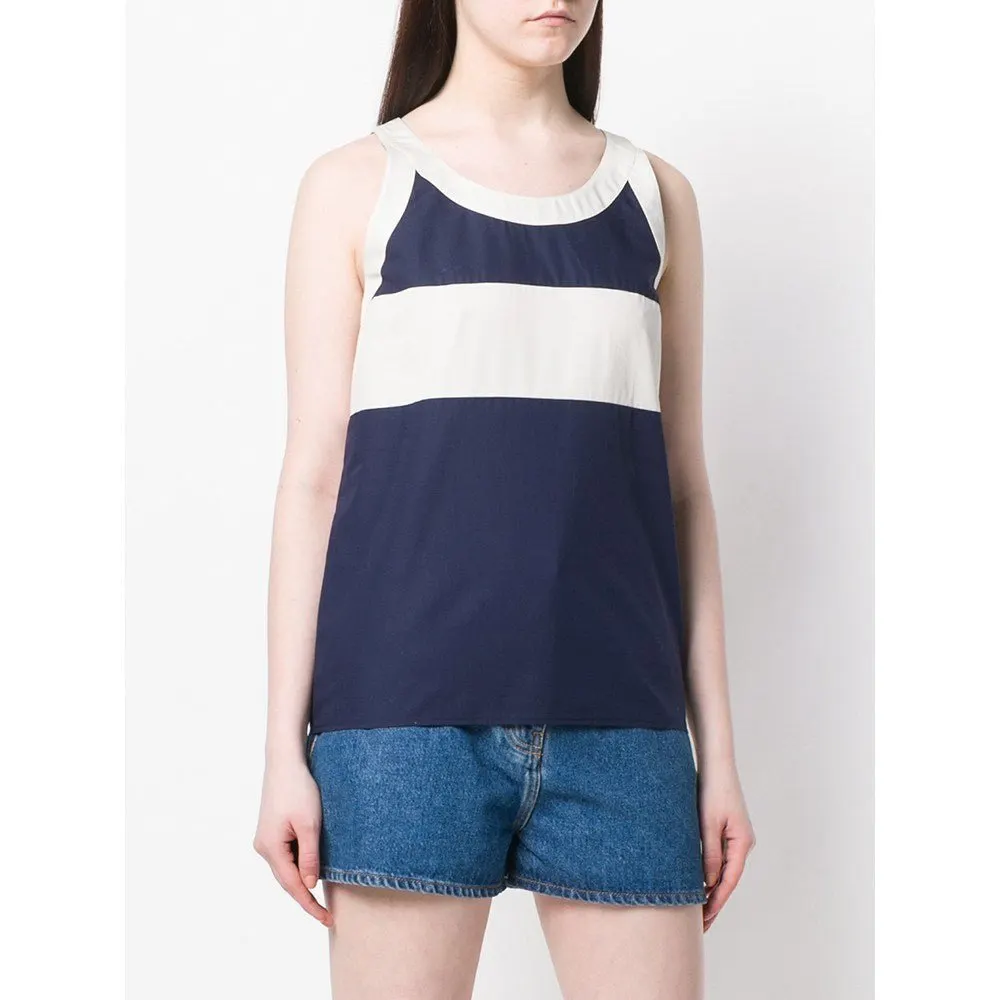 Chanel Blue and White Cotton Top - '90s White Cotton Good - Inside View