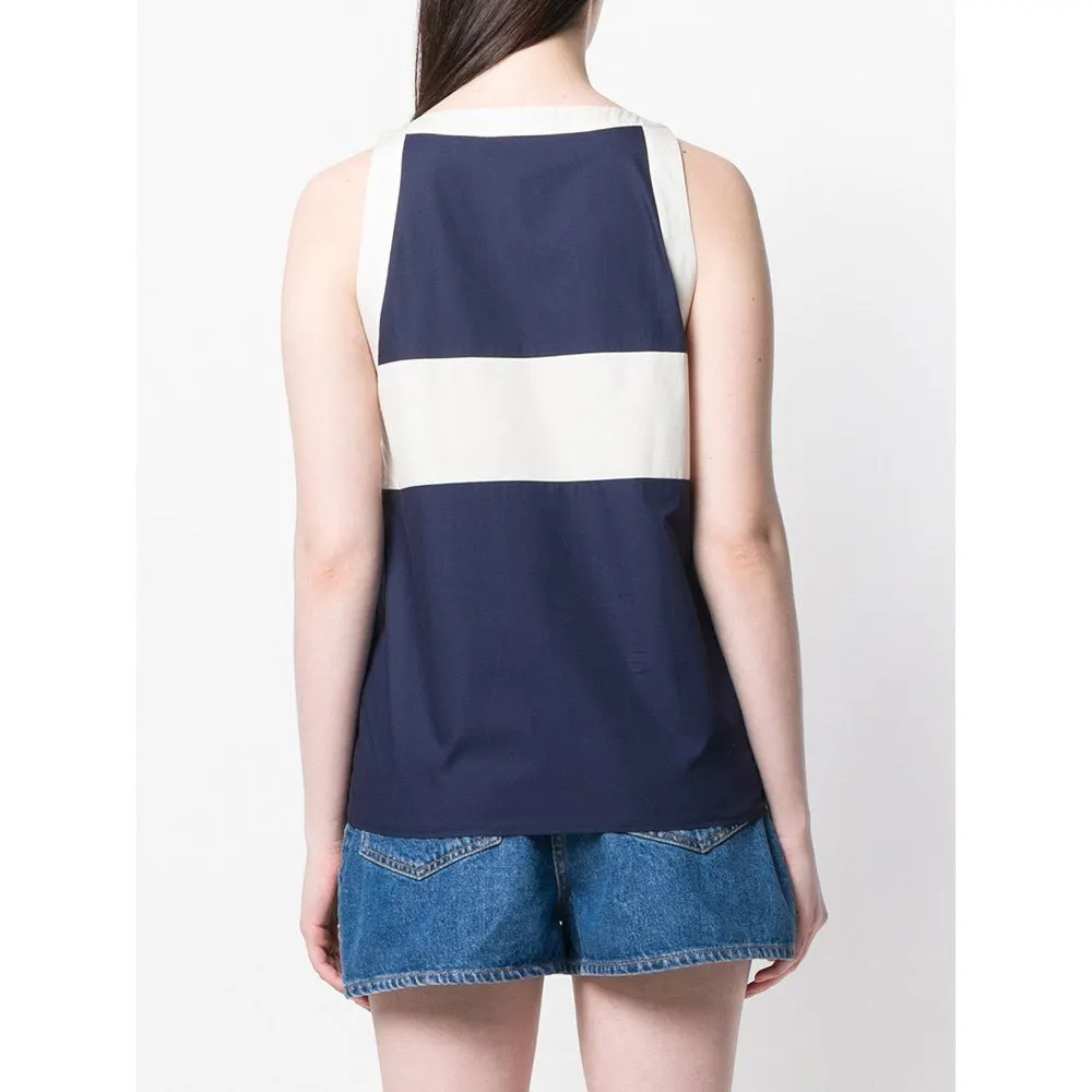 Chanel Blue and White Cotton Top - '90s White Cotton Good - Model View