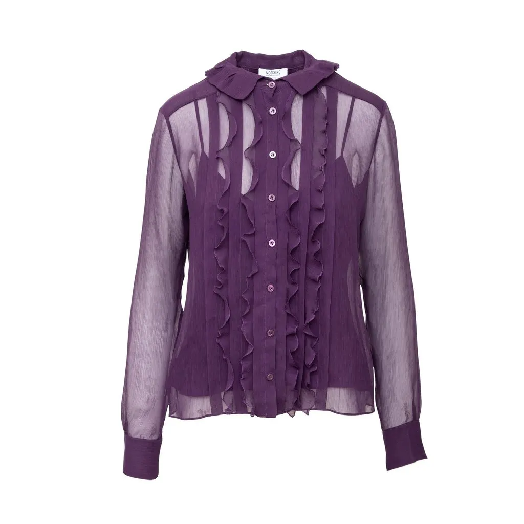 Moschino Cheap and Chic Shirt with Camisole - '10s Purple Silk Good - Front View