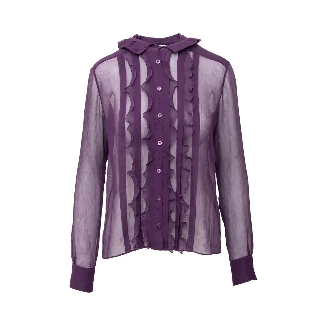 Moschino Cheap and Chic Shirt with Camisole - '10s Purple Silk Good - Inside View