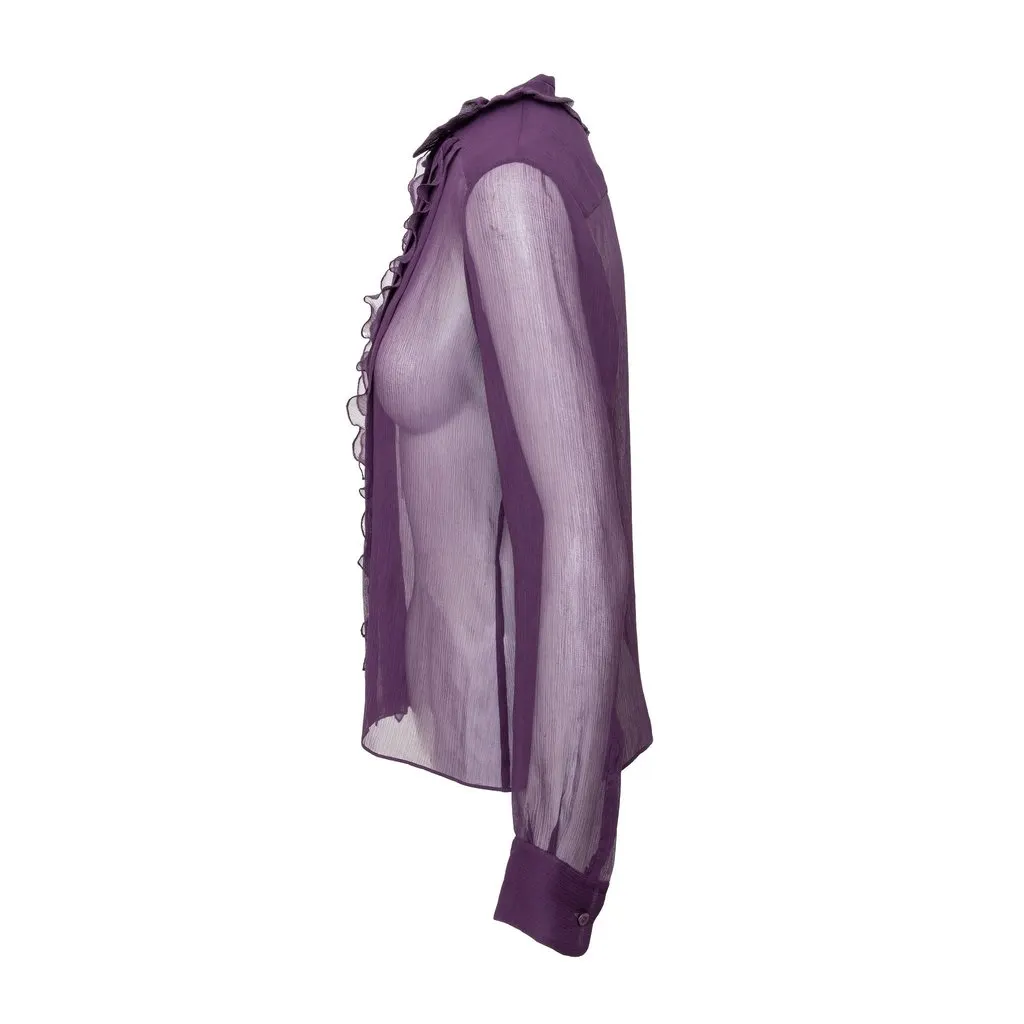 Moschino Cheap and Chic Shirt with Camisole - '10s Purple Silk Good - Model View