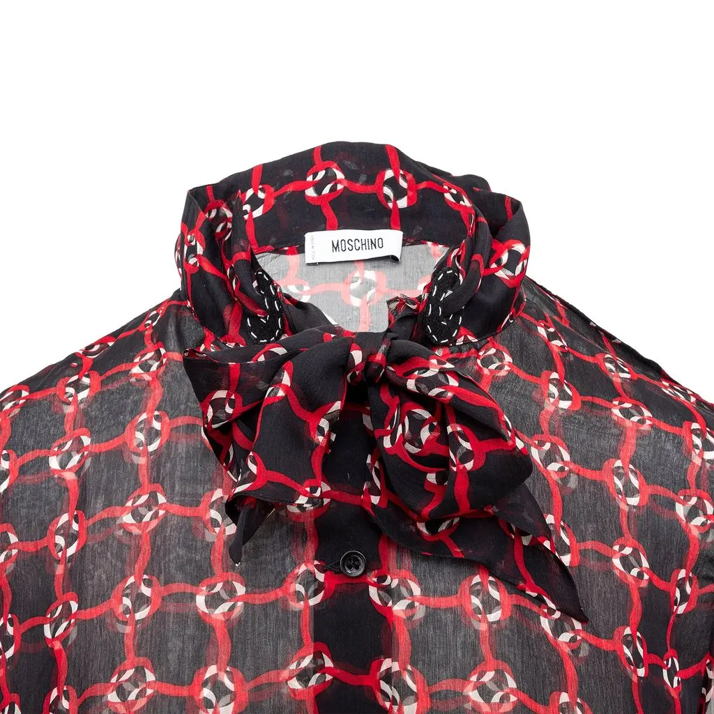 Moschino Printed Shirt - '10s Black Silk Good - Model View