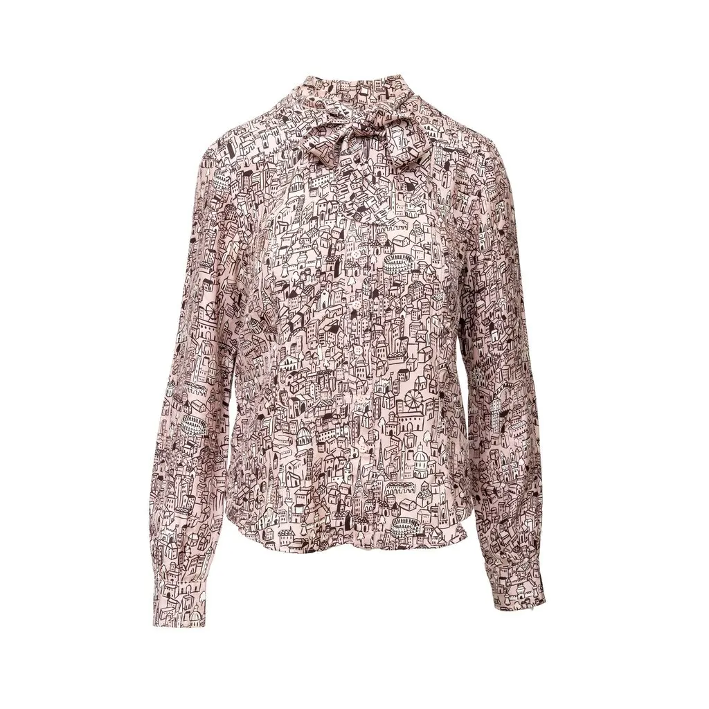 Moschino Cheap and Chic Town Print Shirt - '10s Pink Silk Good - Front View
