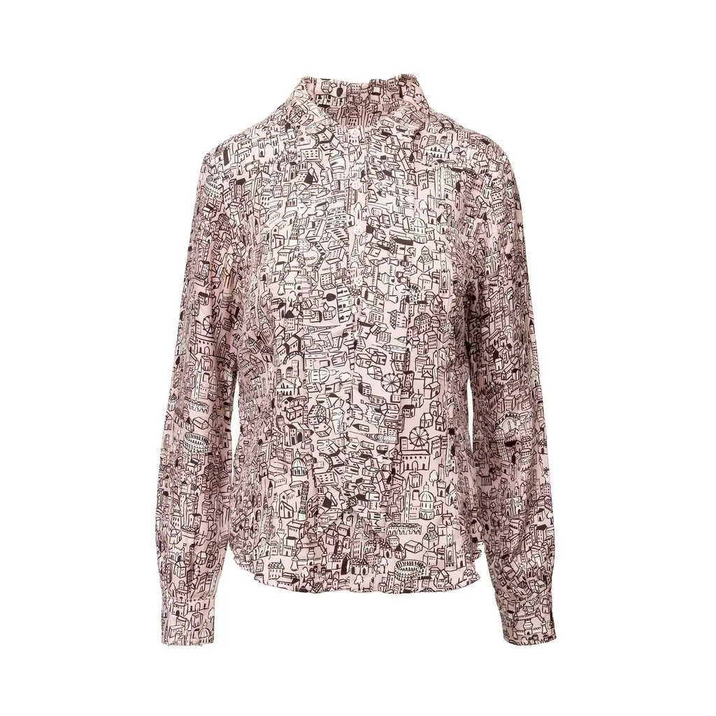 Moschino Cheap and Chic Town Print Shirt - '10s Pink Silk Good - Back View