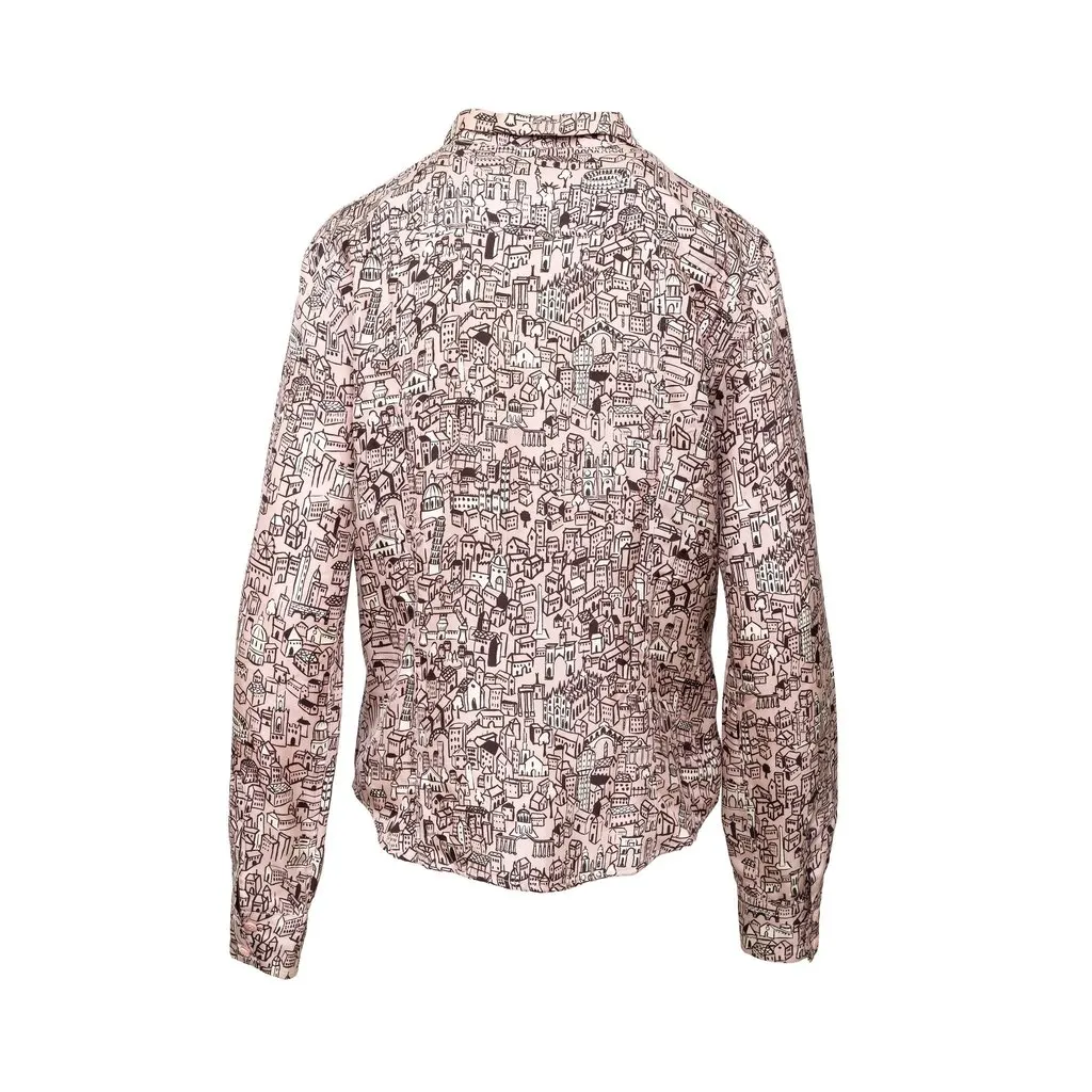 Moschino Cheap and Chic Town Print Shirt - '10s Pink Silk Good - Inside View