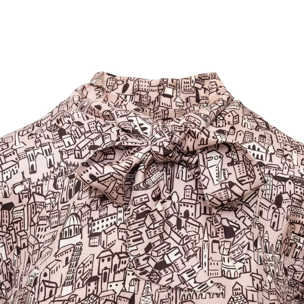 Moschino Cheap and Chic Town Print Shirt - '10s Pink Silk Good - Model View