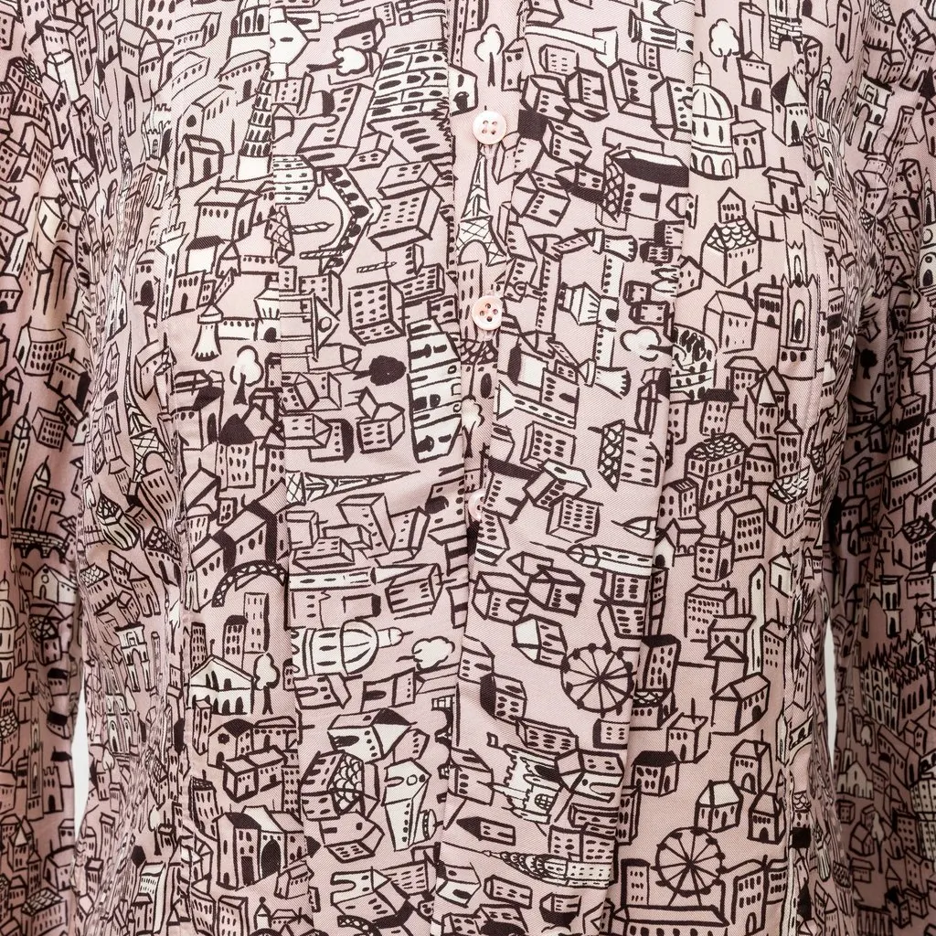 Moschino Cheap and Chic Town Print Shirt - '10s Pink Silk Good - Box View