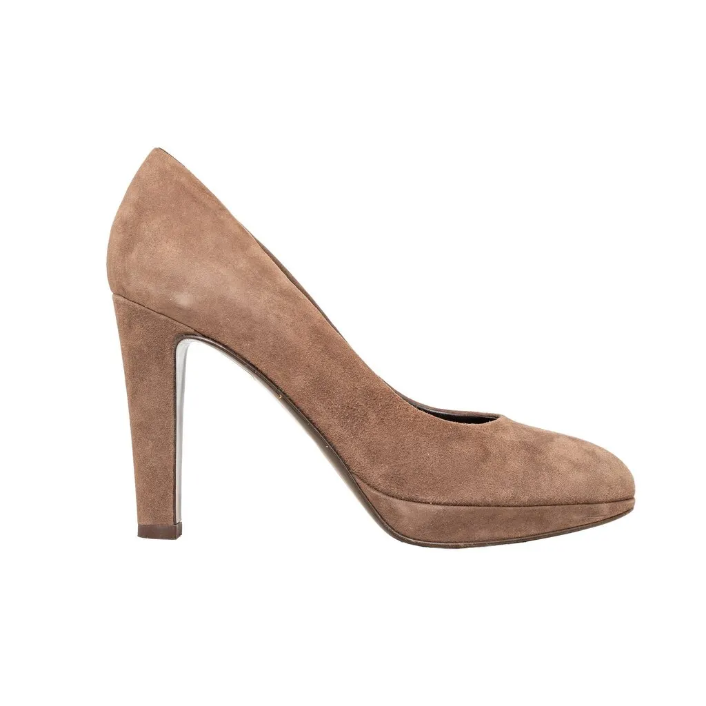 Unsigned Osvaldo Martini Suede Pumps - '10s Brown Suede Good - Front View