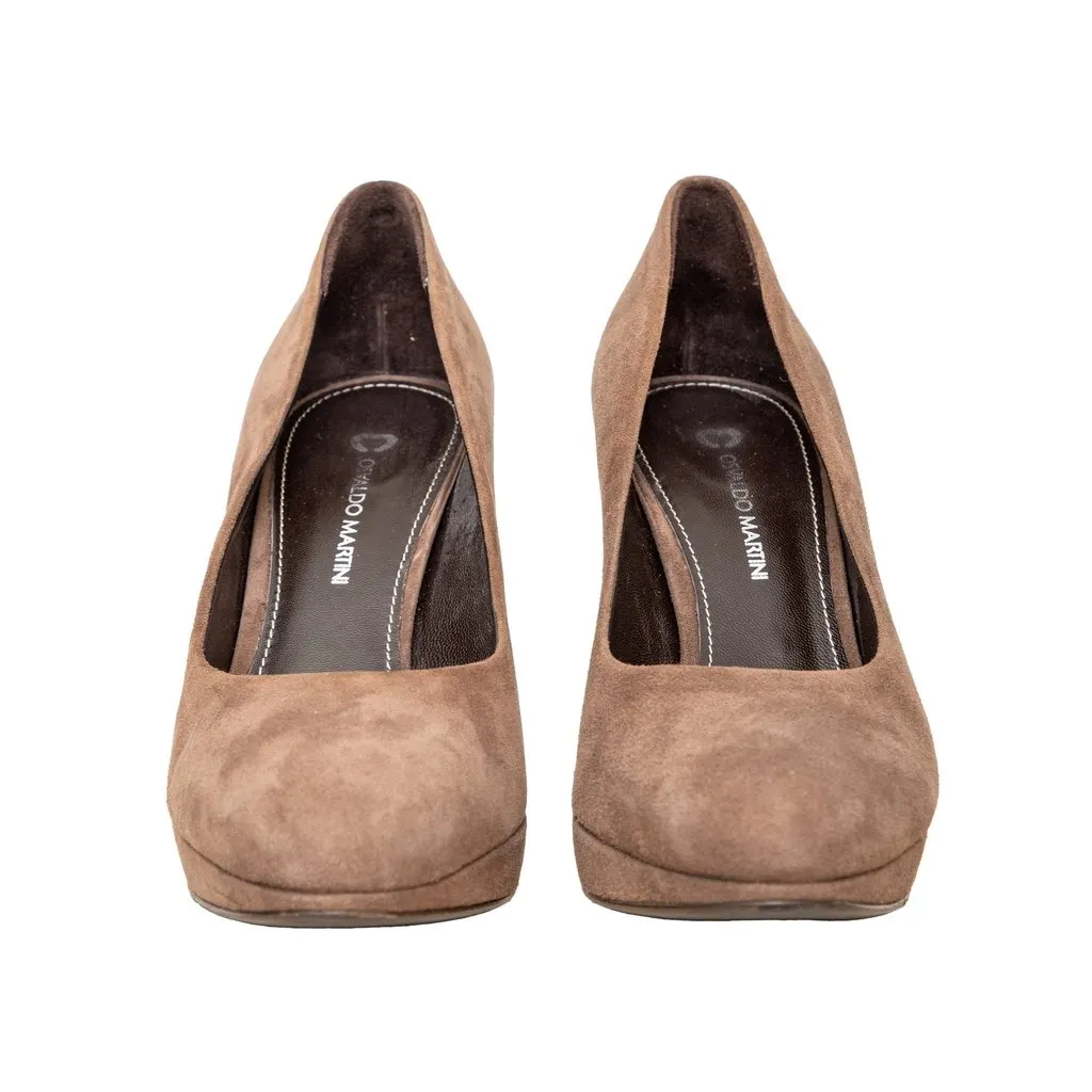 Unsigned Osvaldo Martini Suede Pumps - '10s Brown Suede Good - Inside View