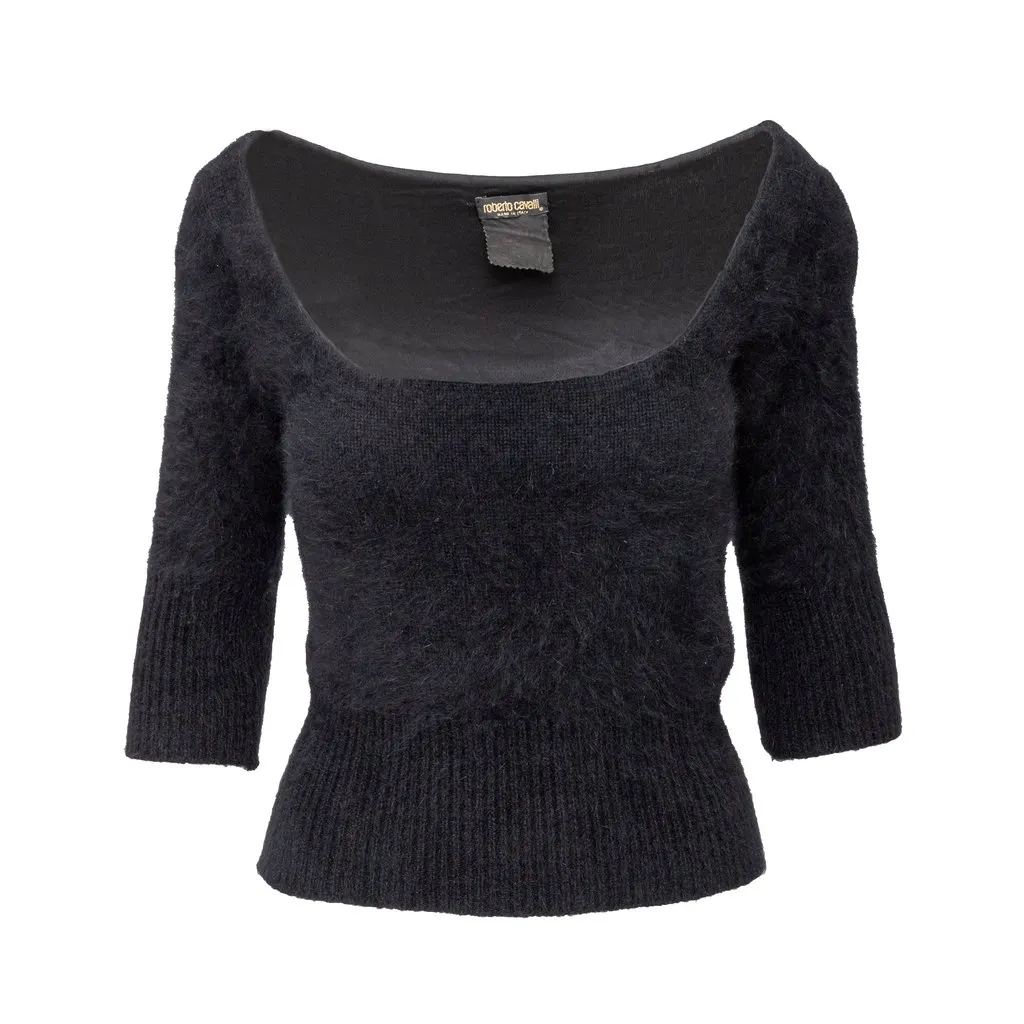 Roberto Cavalli Short Wool Top - '10s Black Wool Good - Front View