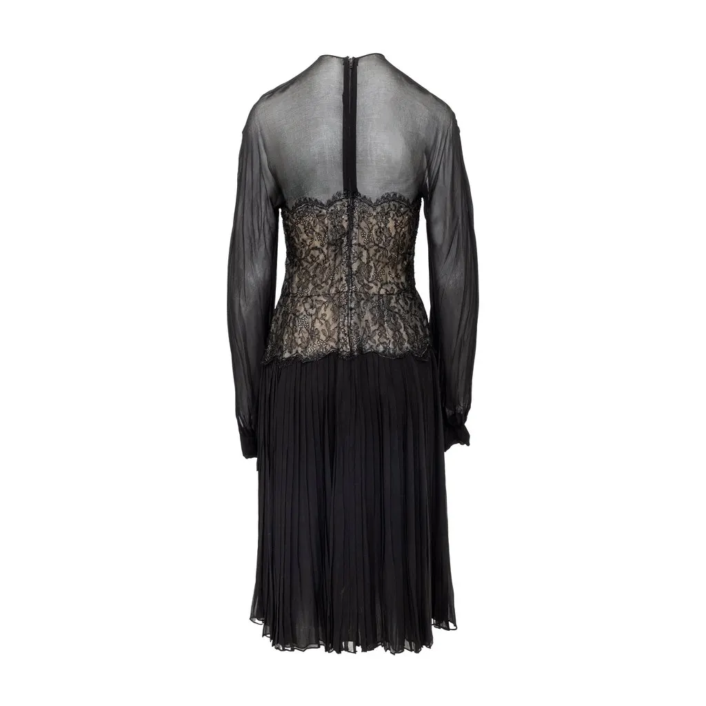 Nina Ricci Haute Boutique Chiffon Dress - '70s Black Lace Good - Back View