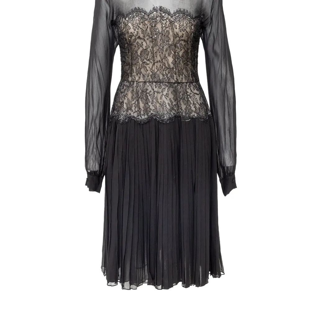 Nina Ricci Haute Boutique Chiffon Dress - '70s Black Lace Good - Inside View