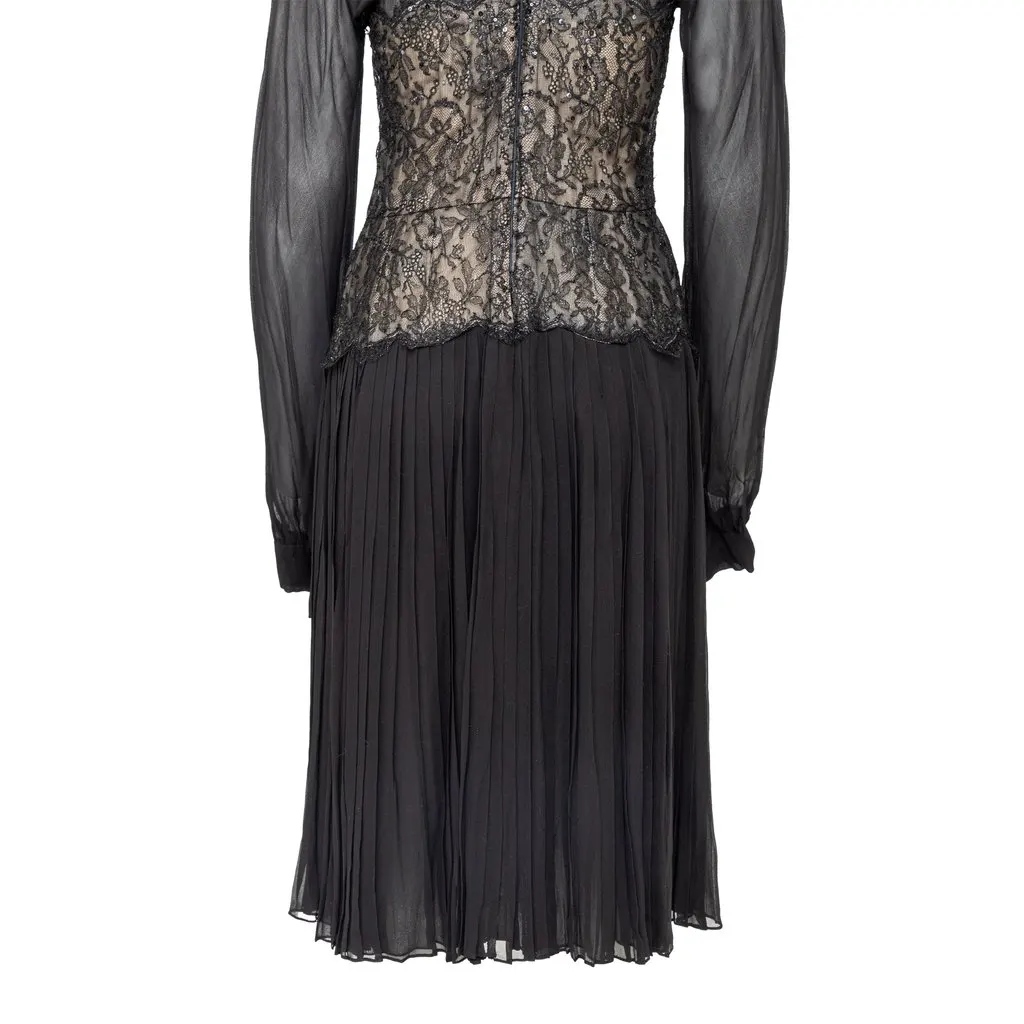 Nina Ricci Haute Boutique Chiffon Dress - '70s Black Lace Good - Model View