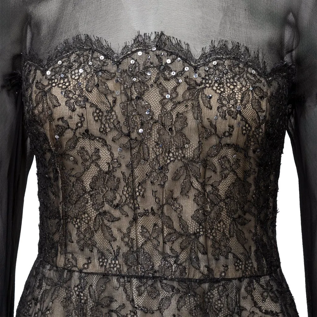 Nina Ricci Haute Boutique Chiffon Dress - '70s Black Lace Good - Box View